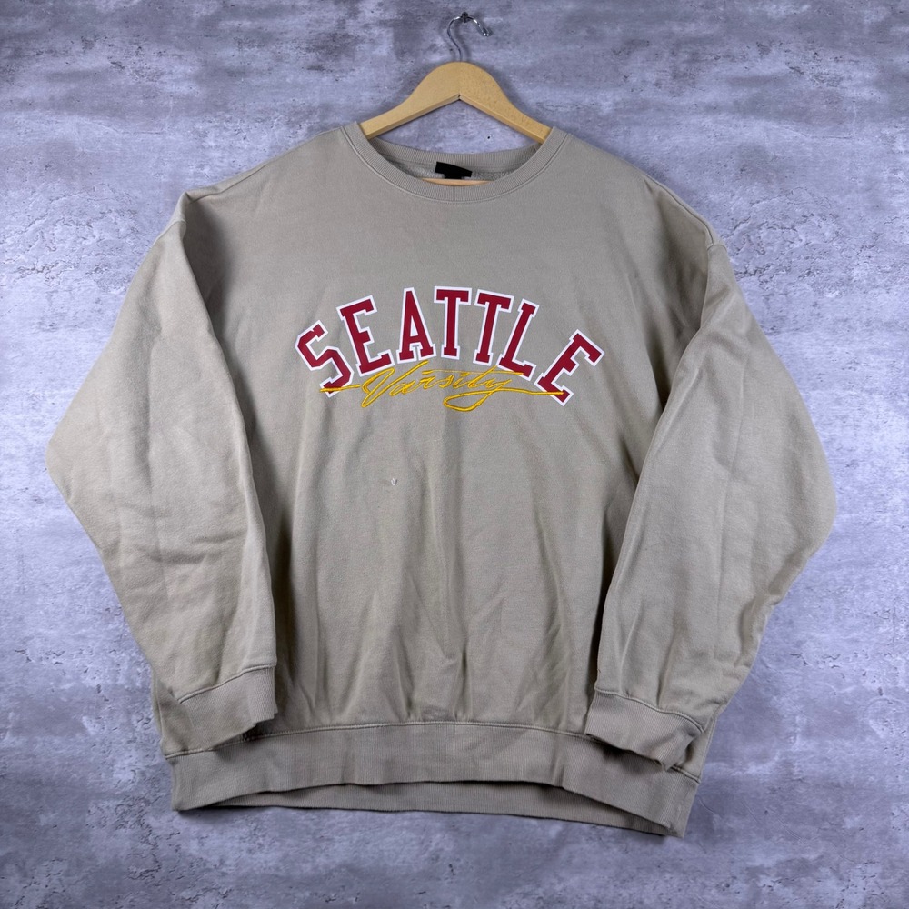 modern h&m seattle varsity sweatshirt oversized tan mens xl